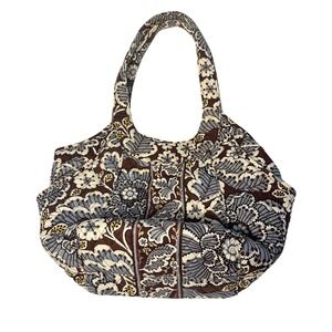 Vera‎ Bradley Quilted Floral Hobo Shoulder Bag Brown Blue White Cotton